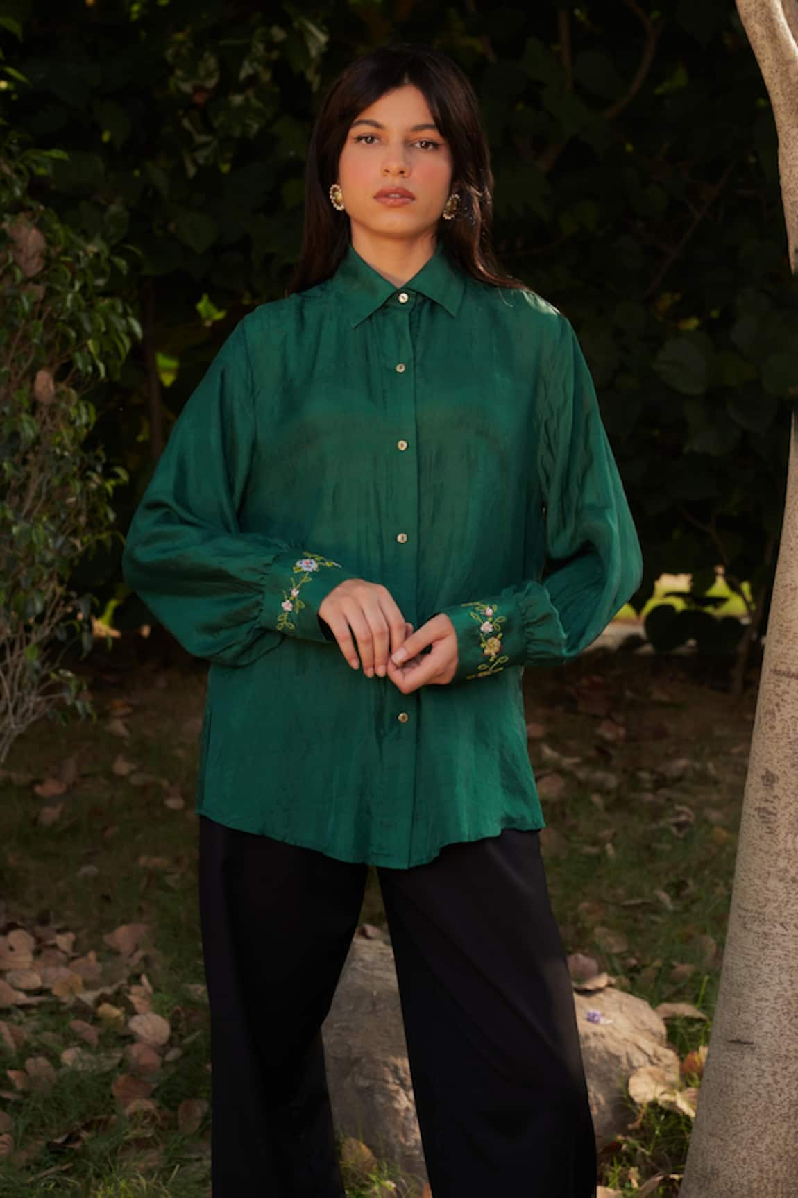 Ode To Odd Batwing Sleeve Mulberry Silk Shirt