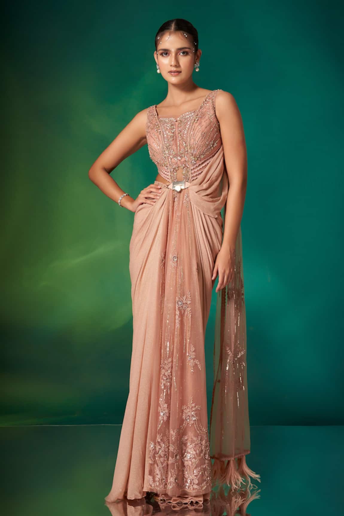 Stotram Hand Embroidered Draped Gown