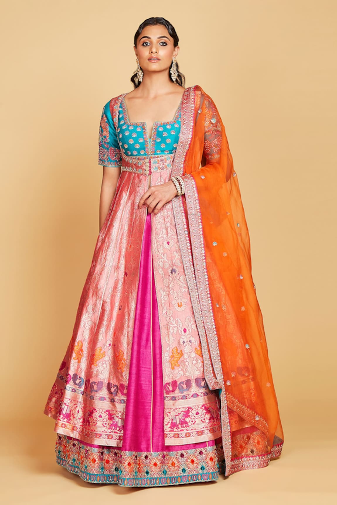 Amrin khan Banarasi Kalidar Jacket And Lehenga Set