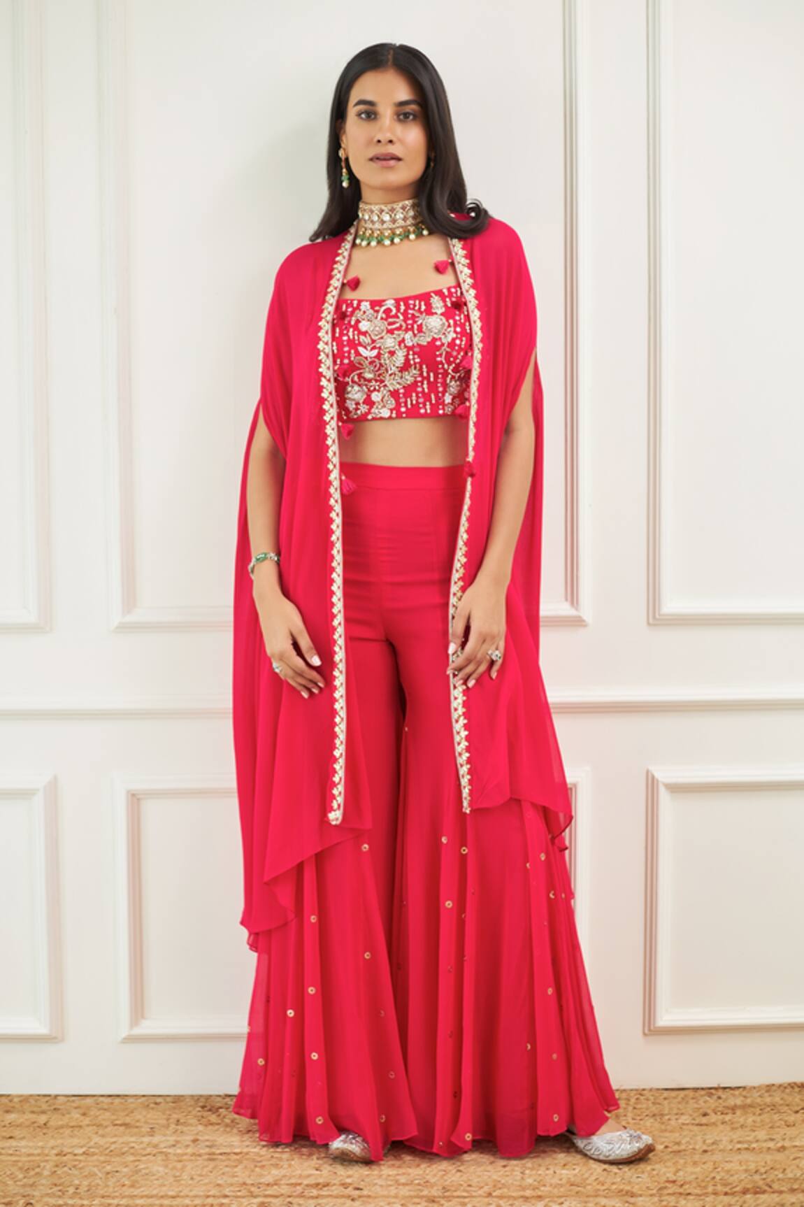 Sanya Gulati Flared Pant Set With Tassel Hem Cape