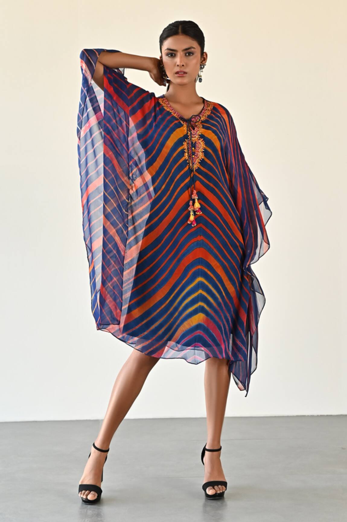 K-Anshika Embellished Wave Pattern Georgette Dress 