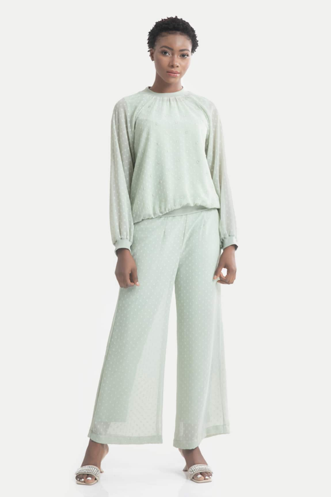 House of THL Rada Ribbed Neck Blouse & Trouser Set