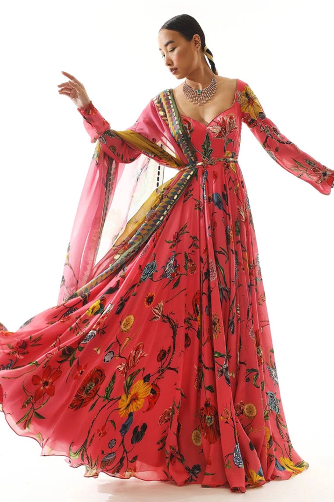 Mahima Mahajan Floral Print Full Sleeve Anarkali With Dupatta