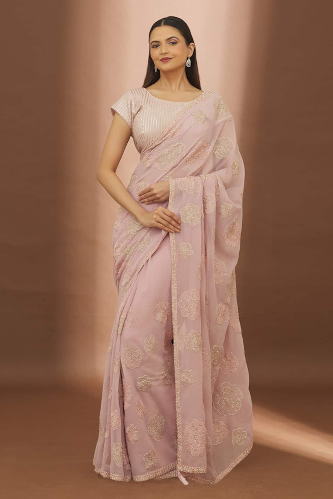 Turaja Blooming Floral Embroidered Saree With Blouse