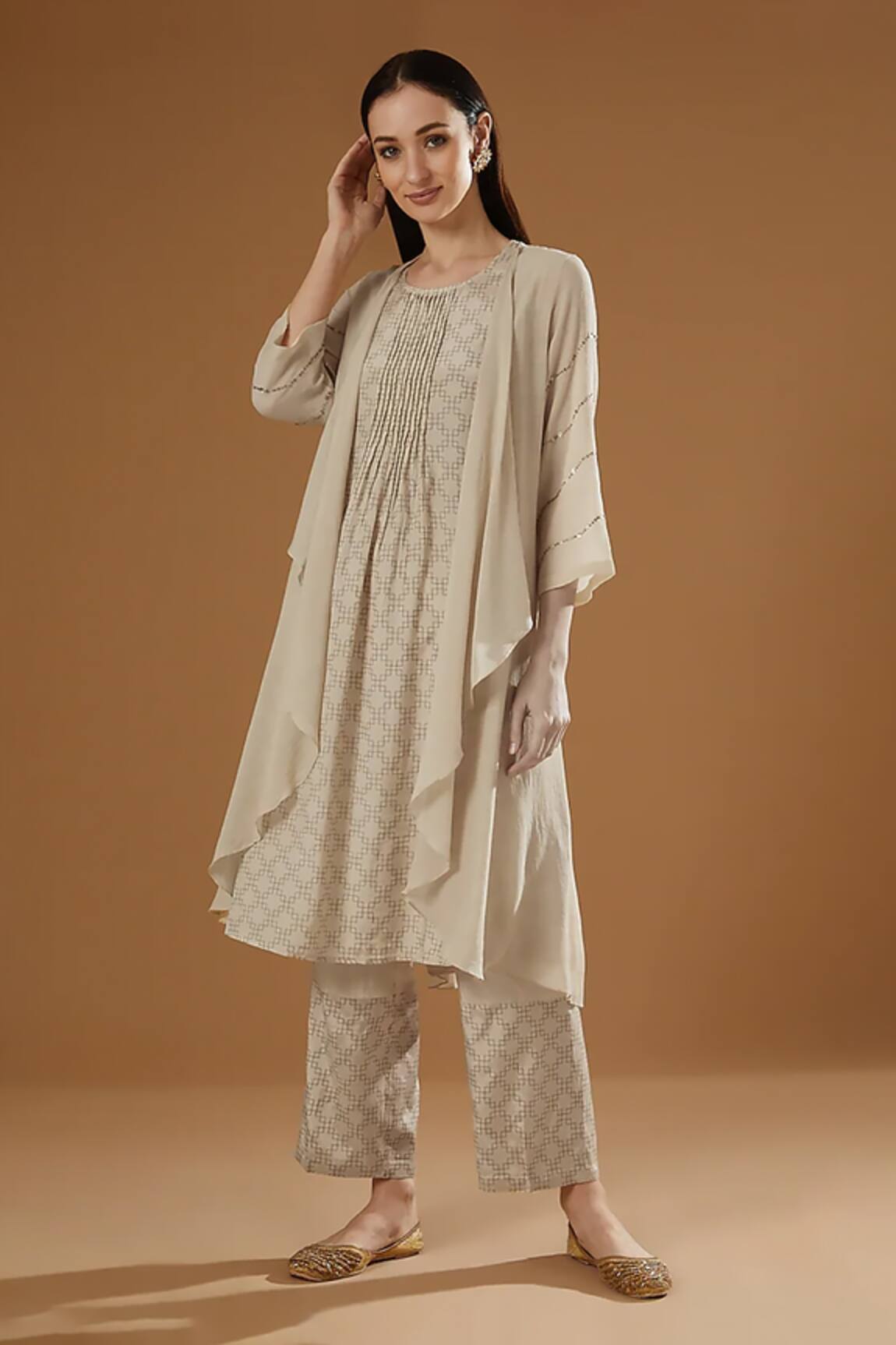 OMI Embroidered Shrug & Pant Set