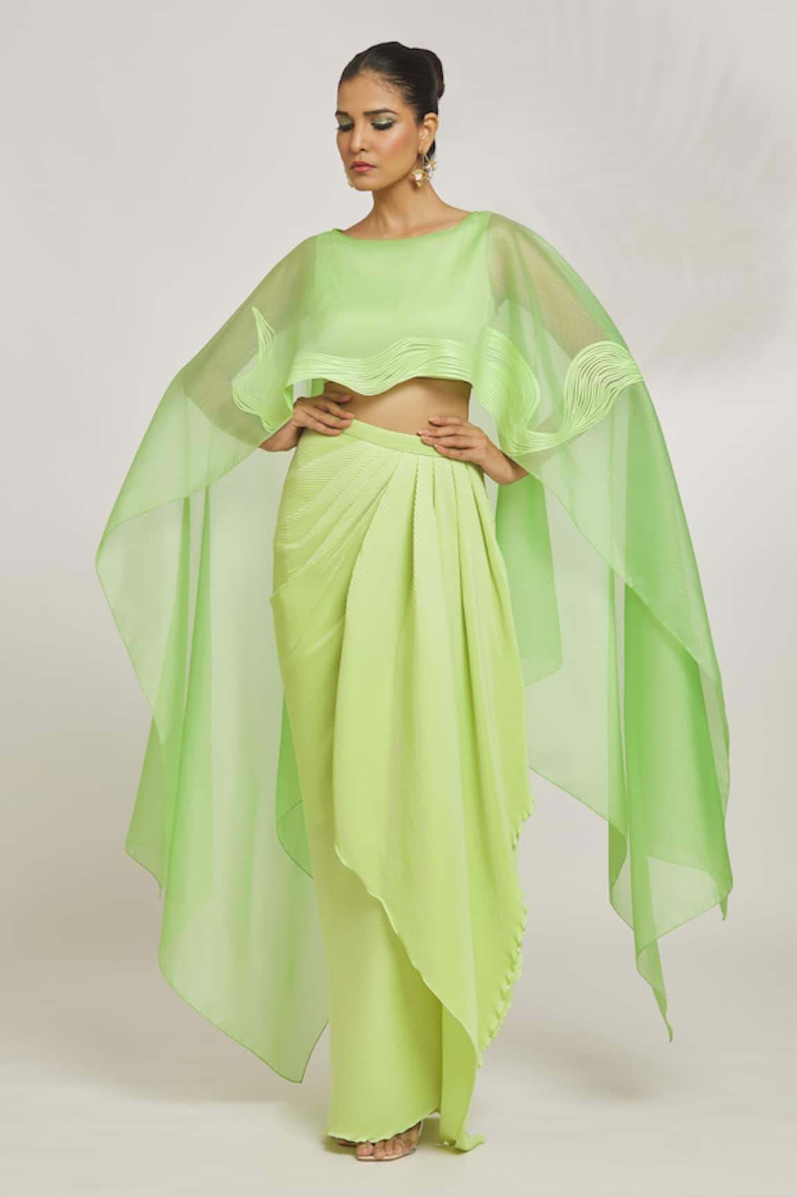 Amit Aggarwal Wave Pattern Top & Draped Skirt Set