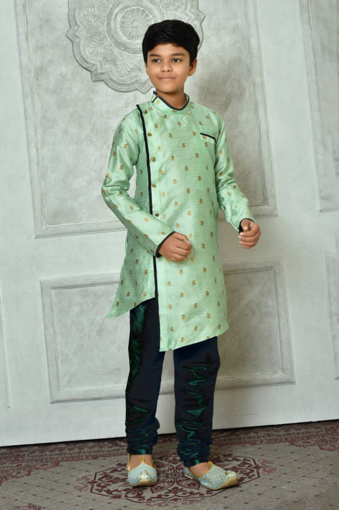 Petite Pomme Asymmetric Paisley Pattern Kurta & Churidar Set