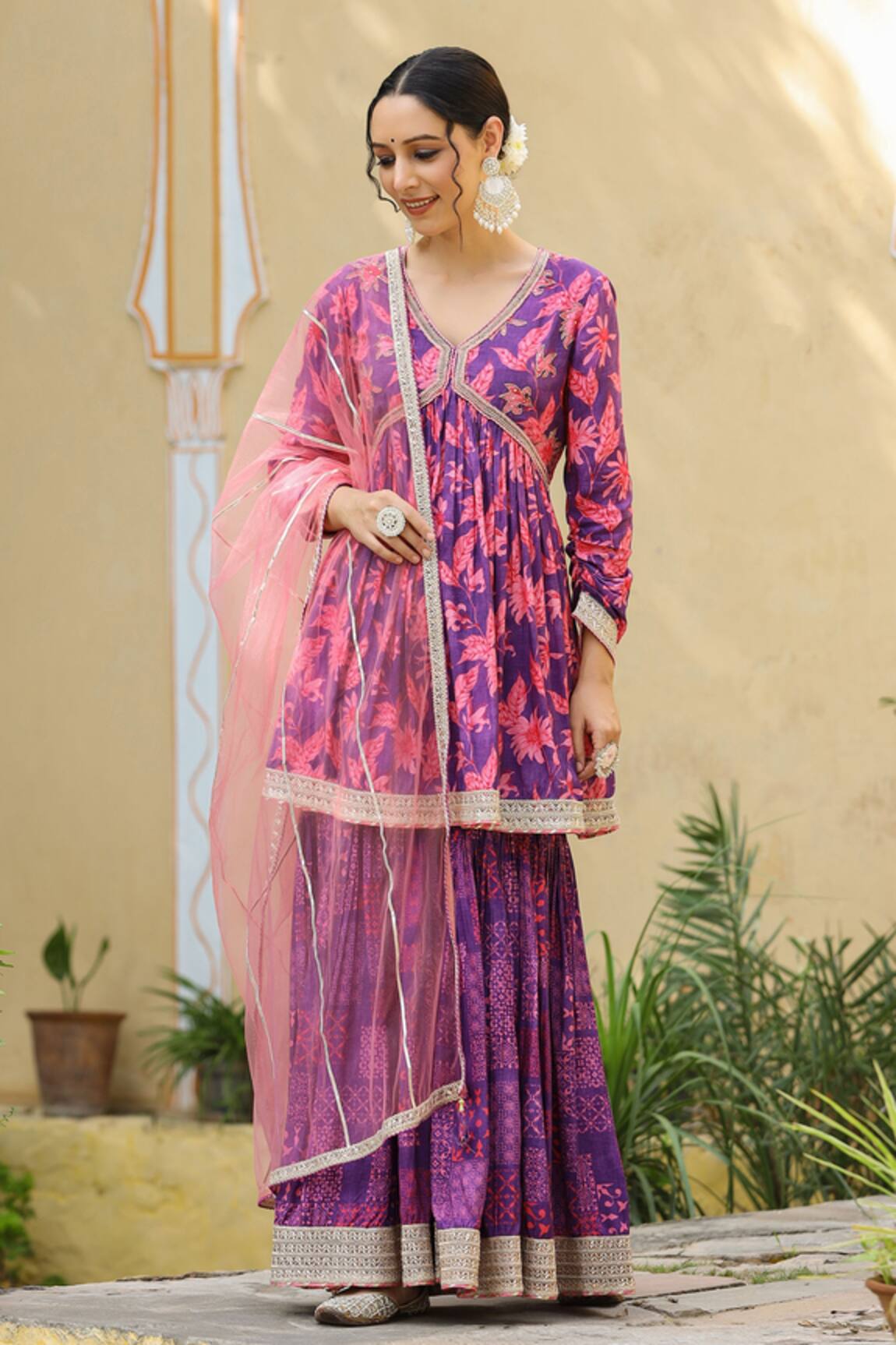 Bairaas Printed Kurta Sharara Set