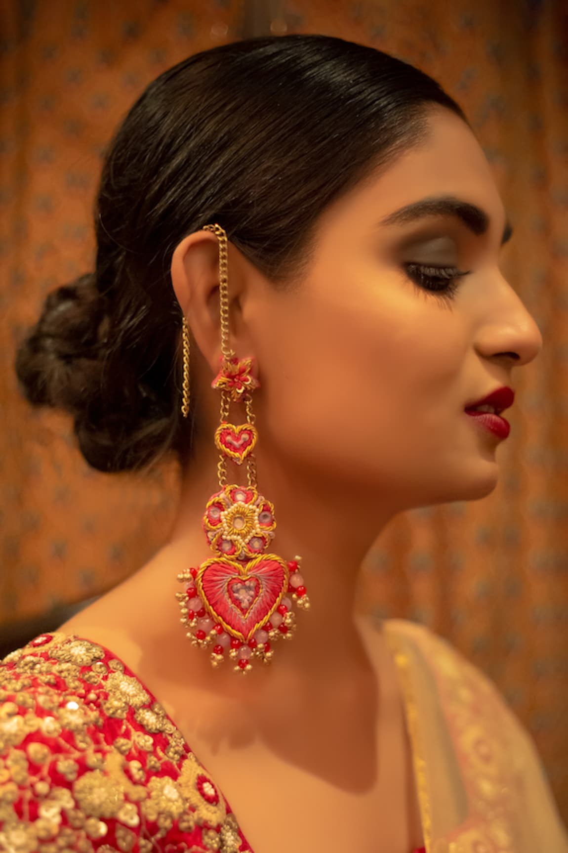 Kanyaadhan By DhirajAayushi Hand Embroidered Heart Dangler Earrings