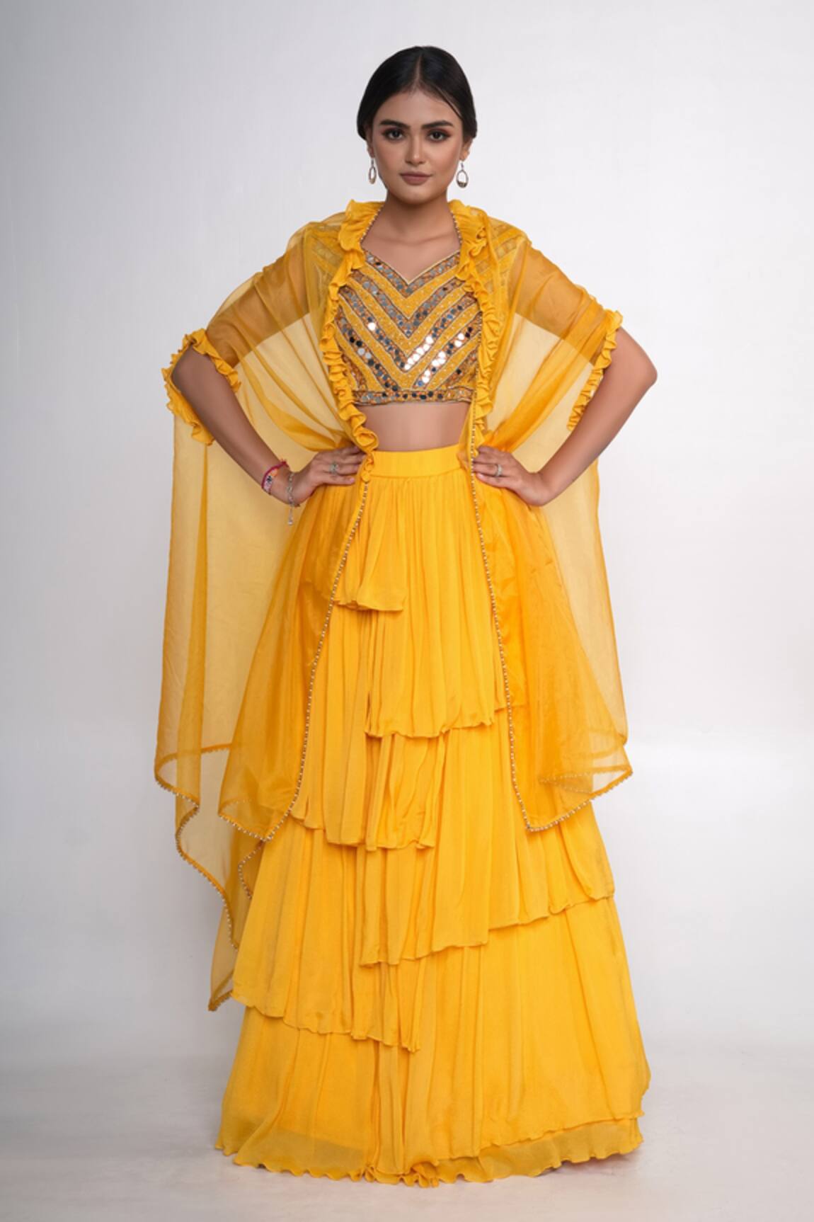 Merge Design Flared Lehenga Set With Shrug 