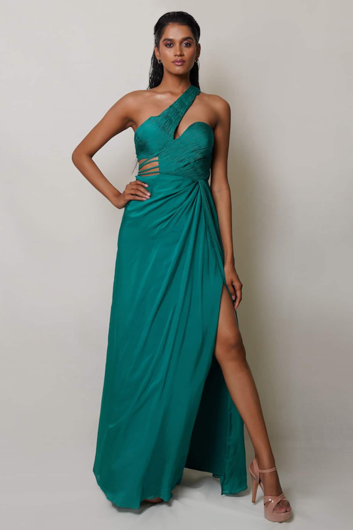 Pinup By Astha One Shoulder Front Slit Gown
