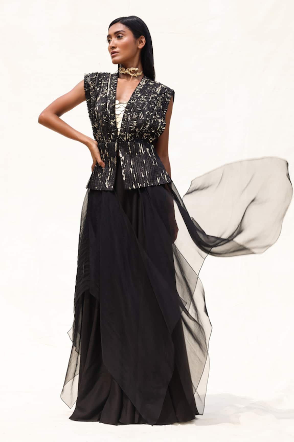 Richa Khemka Jade Embroidered Overlay Skirt Set