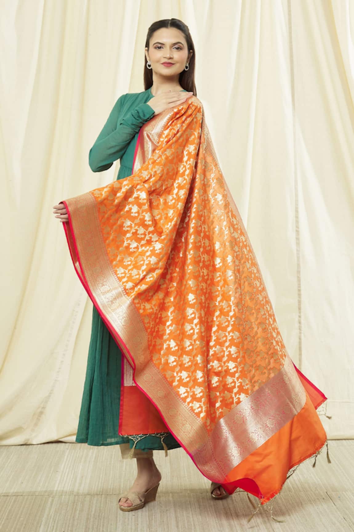 Khwaab by Sanjana Lakhani Floral Woven Dupatta with Fringe Hem 