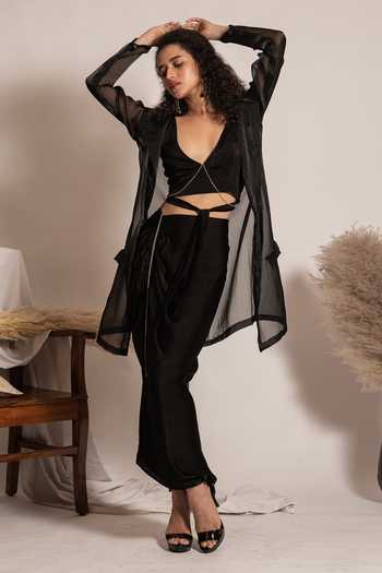 Vanshika Agarwal Label Rhinestone Tie-Up Bralette & Ruched Skirt Set 