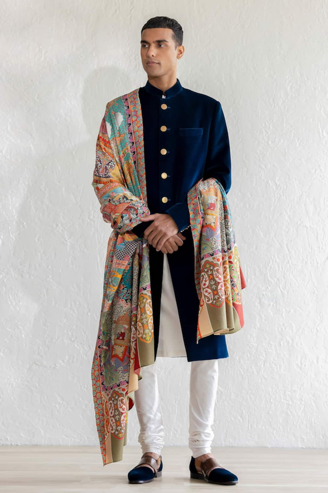 Qbik Darbar Velvet Cutaway Sherwani Set