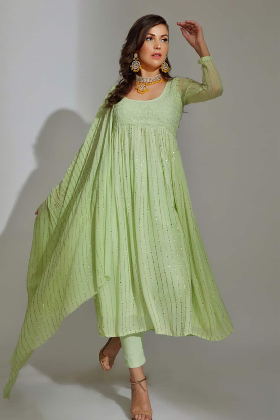 LABEL AISHWARYRIKA Vienna Chikankari Embroidered Anarkali