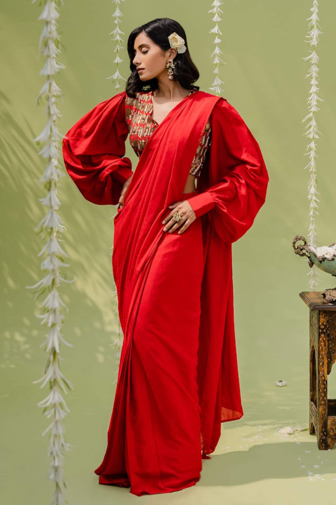 Redpine Designs Pre-Draped Saree With Blouse