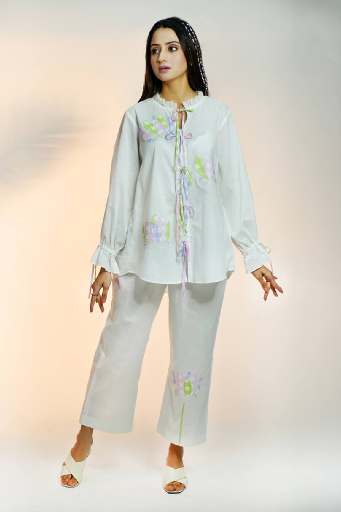 Jyoti Bansal Love Struck Flower Applique Top & Pant Set 