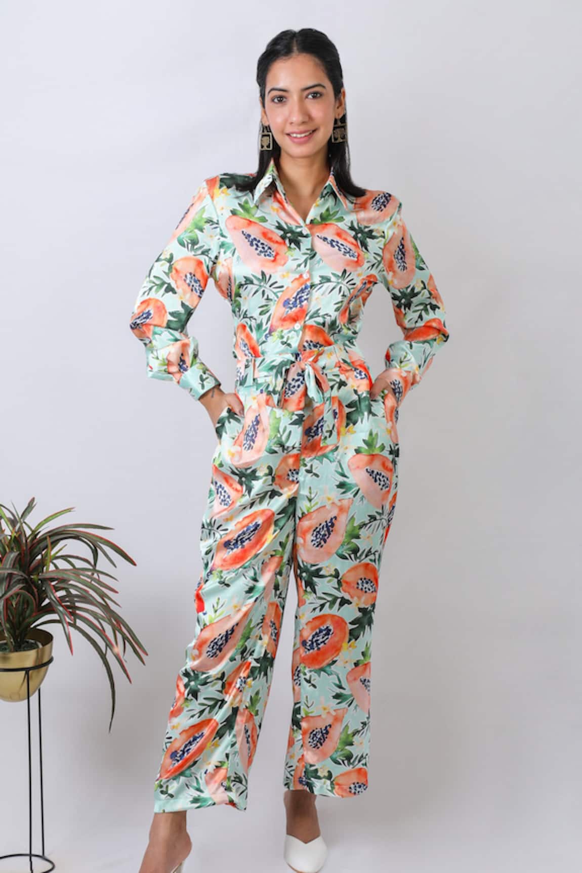 FUGA Papaya Pattern Shirt Culottes Set