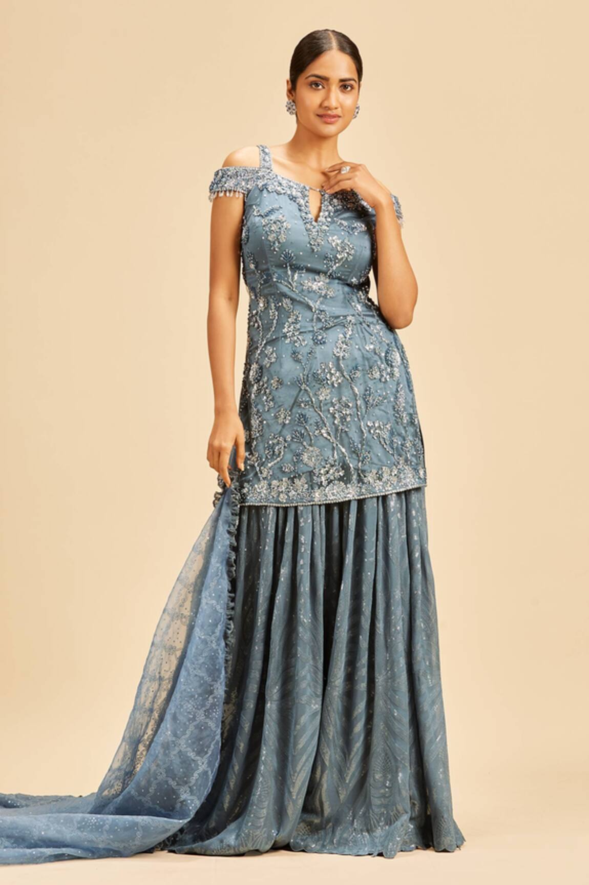 Nitika Gujral Crystal Embroidered Kurta Sharara Set