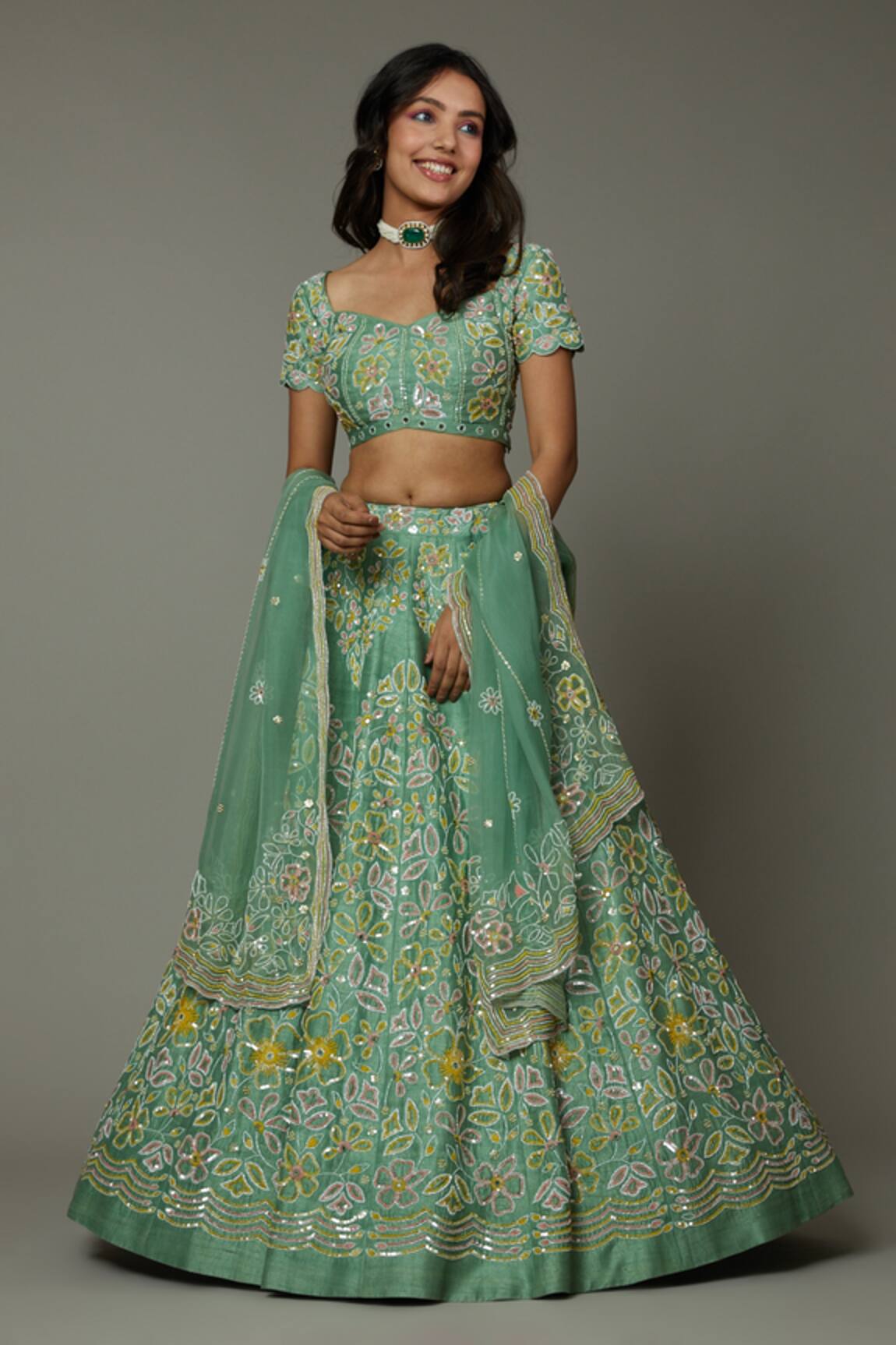 I Am Design Apple Candy Embroidered Bridal Lehenga Set