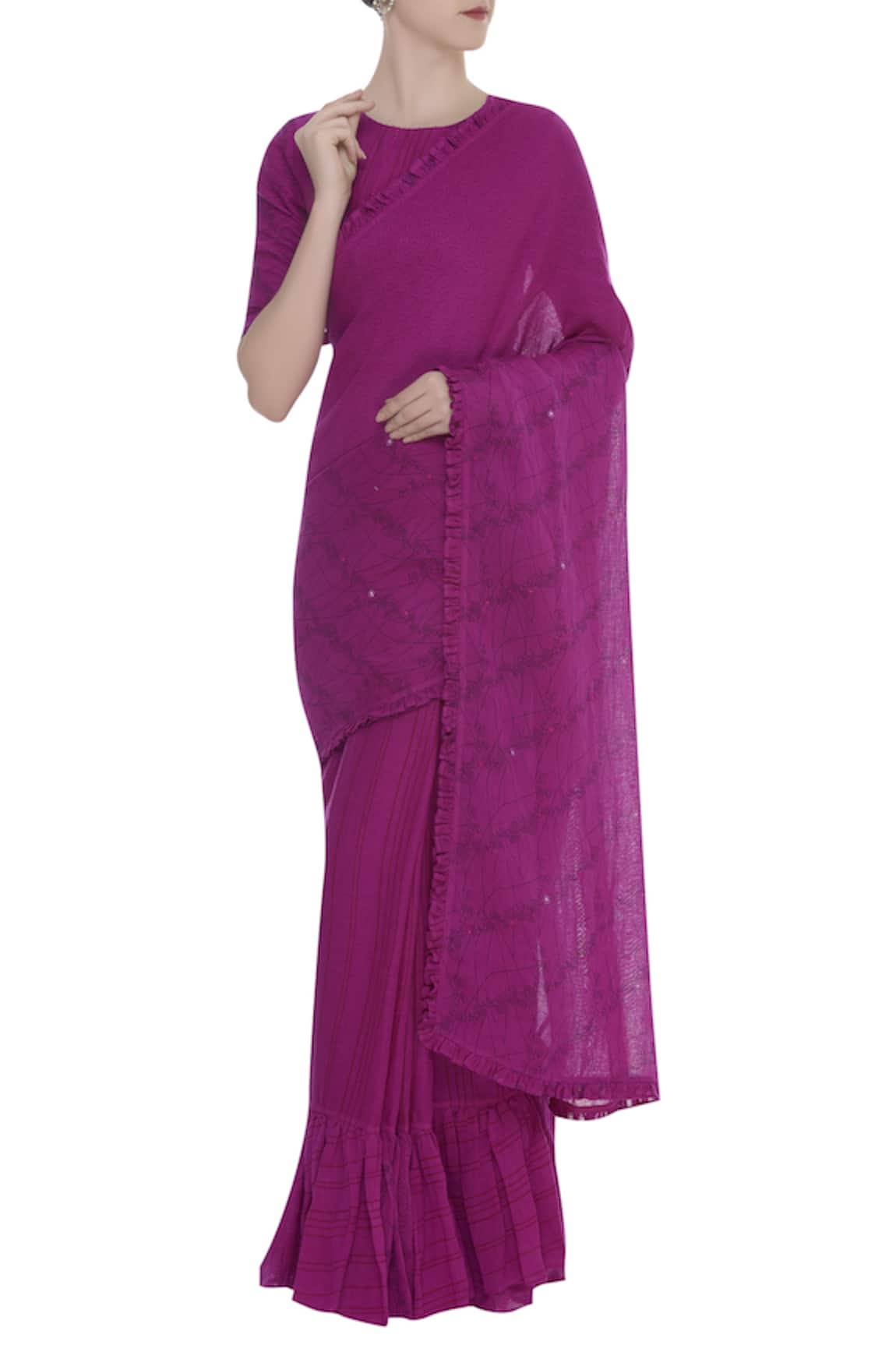 Shagun Manchanda Printed & ruffle border saree