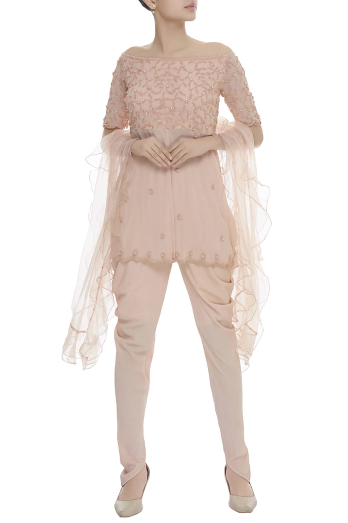 Arpan Vohra Floral Embroidered Off-Shoulder Kurta Set