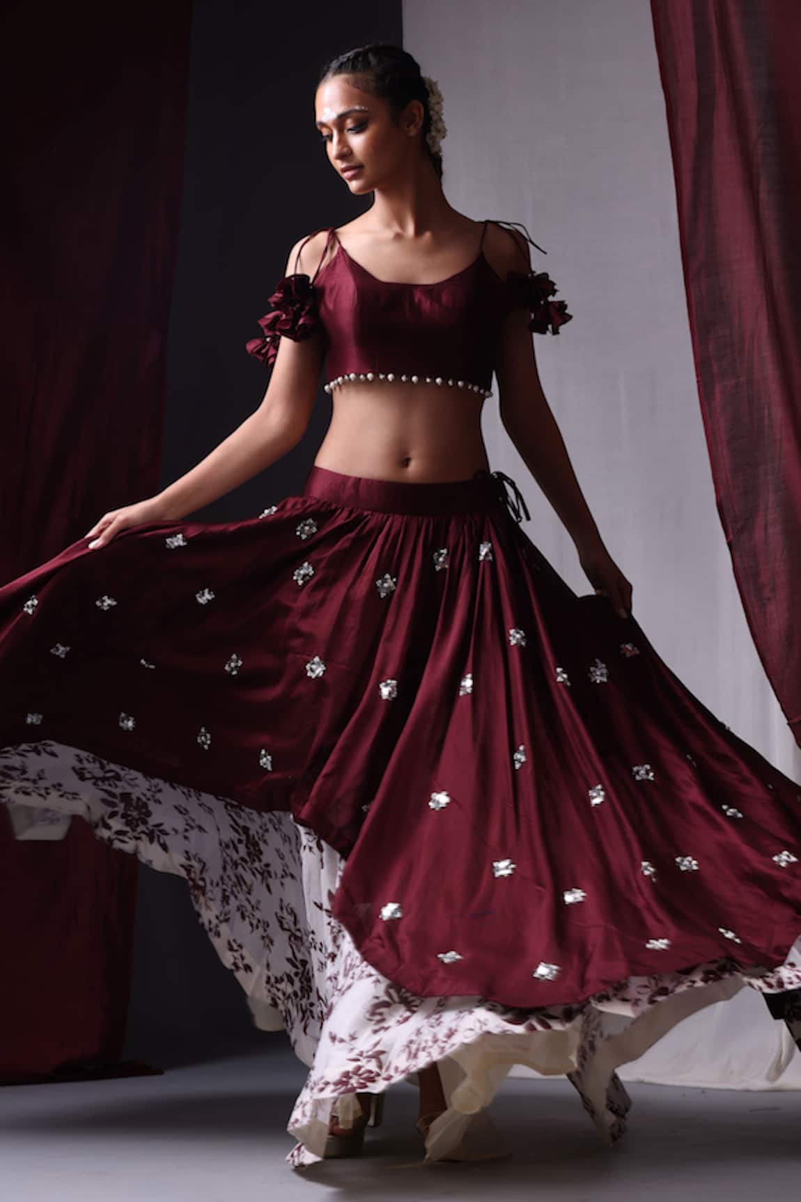 Yogita Kadam Chanderi Silk Crop Top & Skirt Set