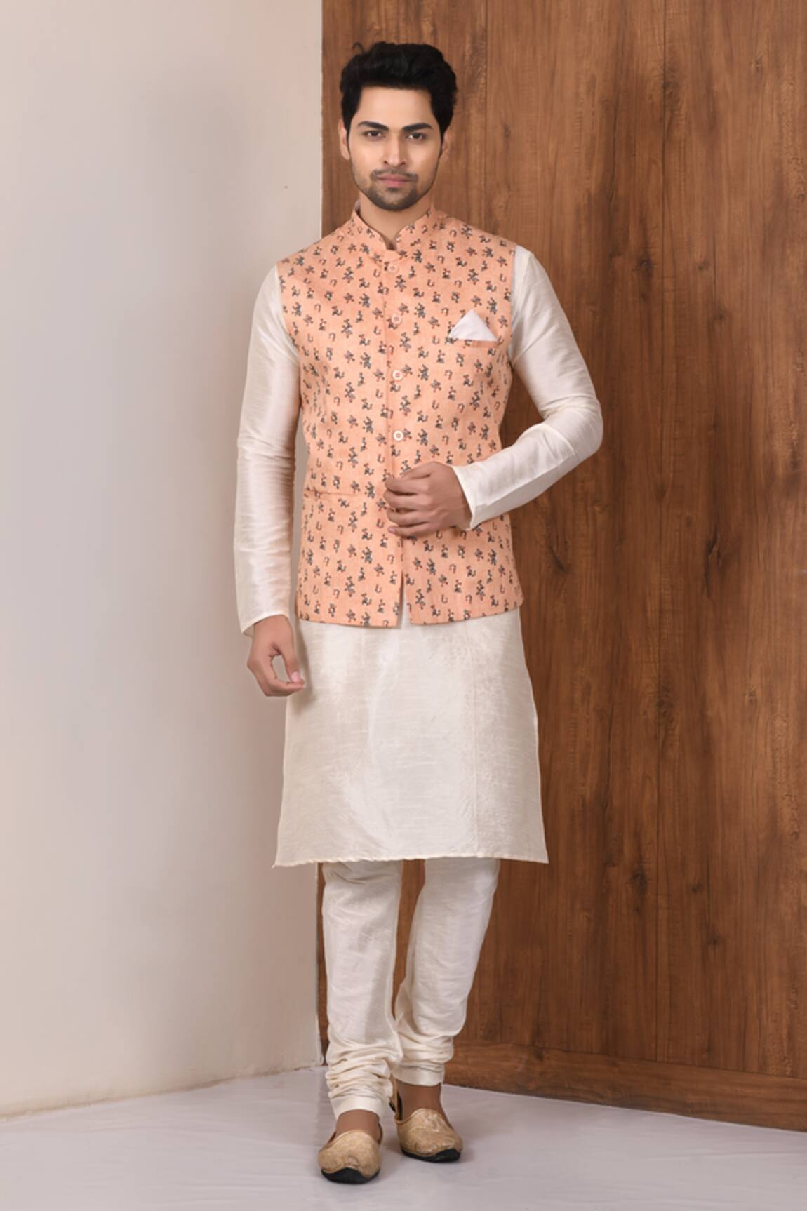 Aryavir Malhotra Polka Dot Motif Bundi & Kurta Set