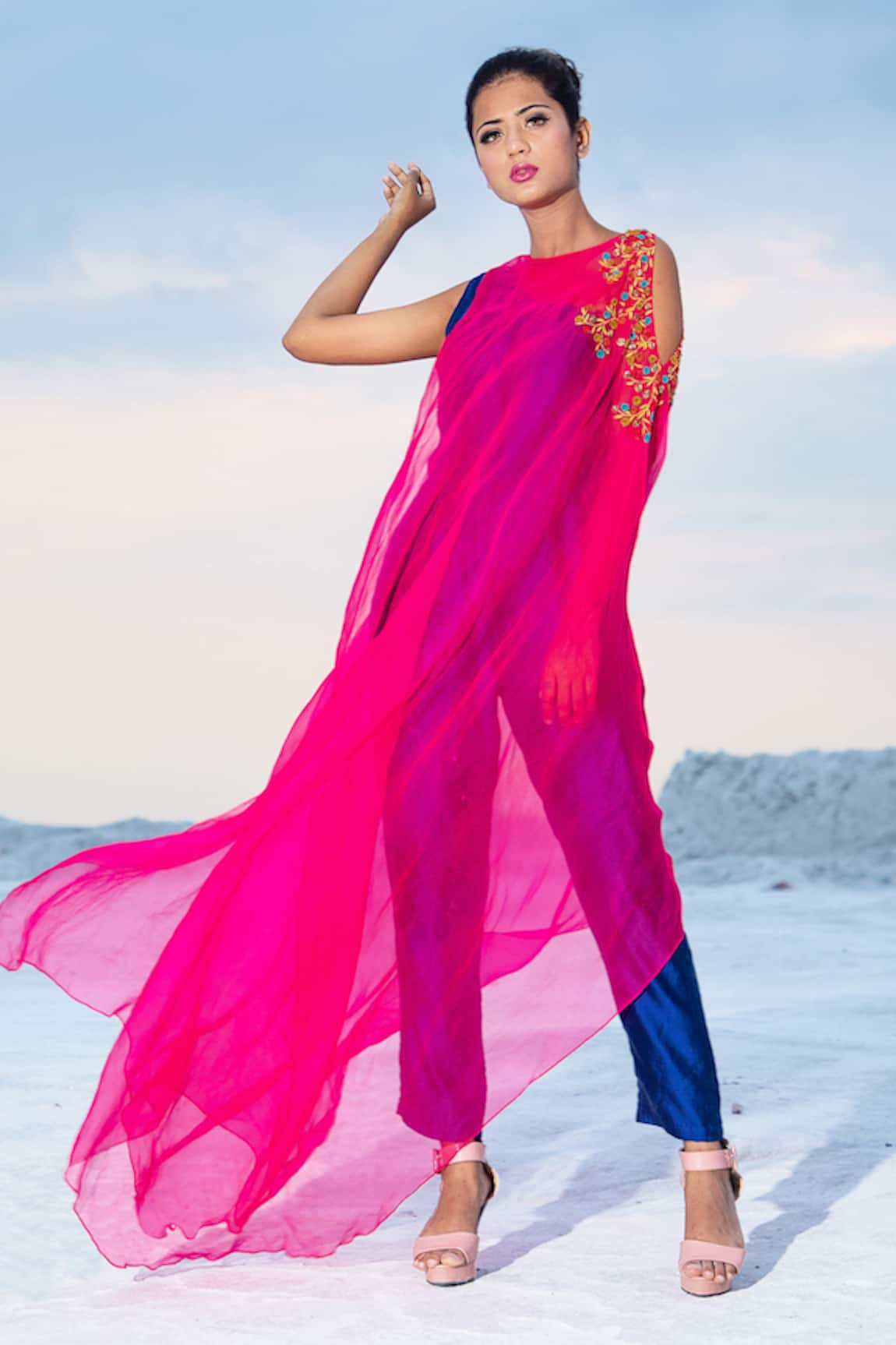 XOXO Apurva Chanderi Jumpsuit with Organza Cape