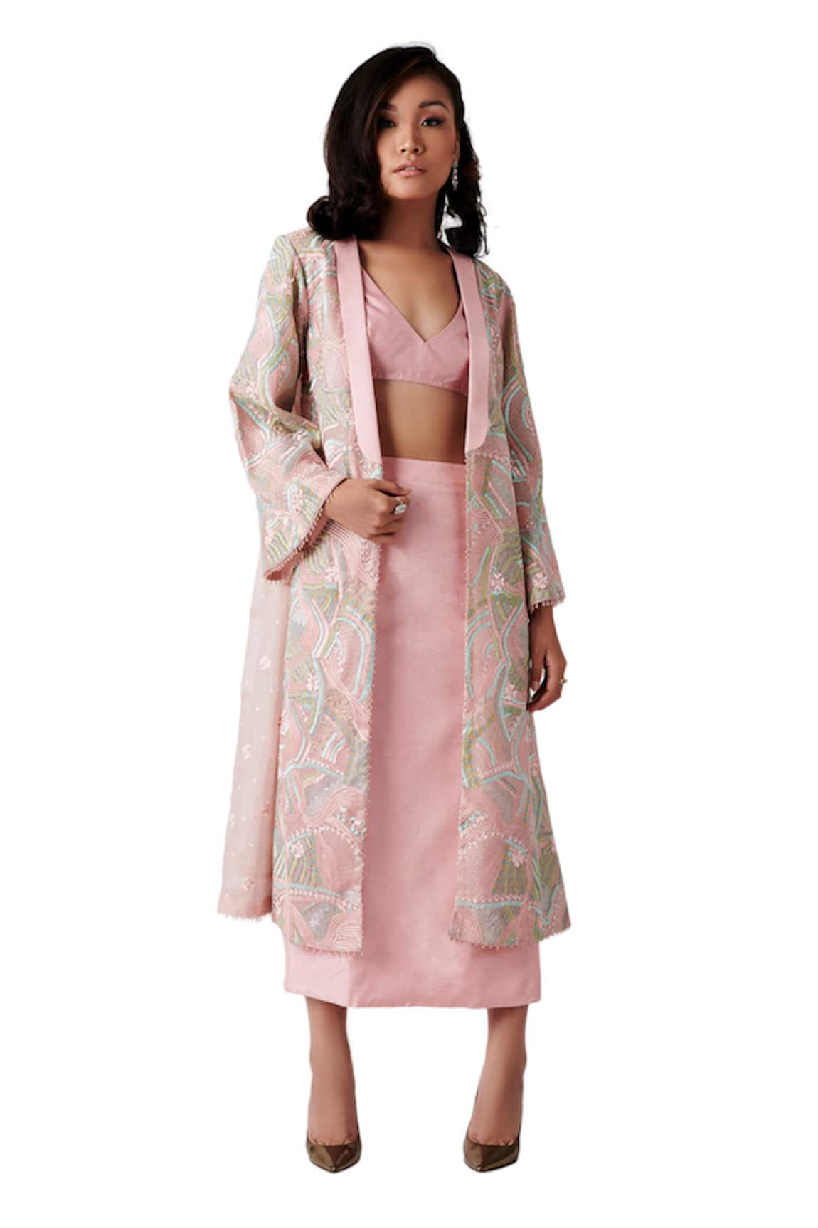 Amaare Embellished Jacket & Skirt Set