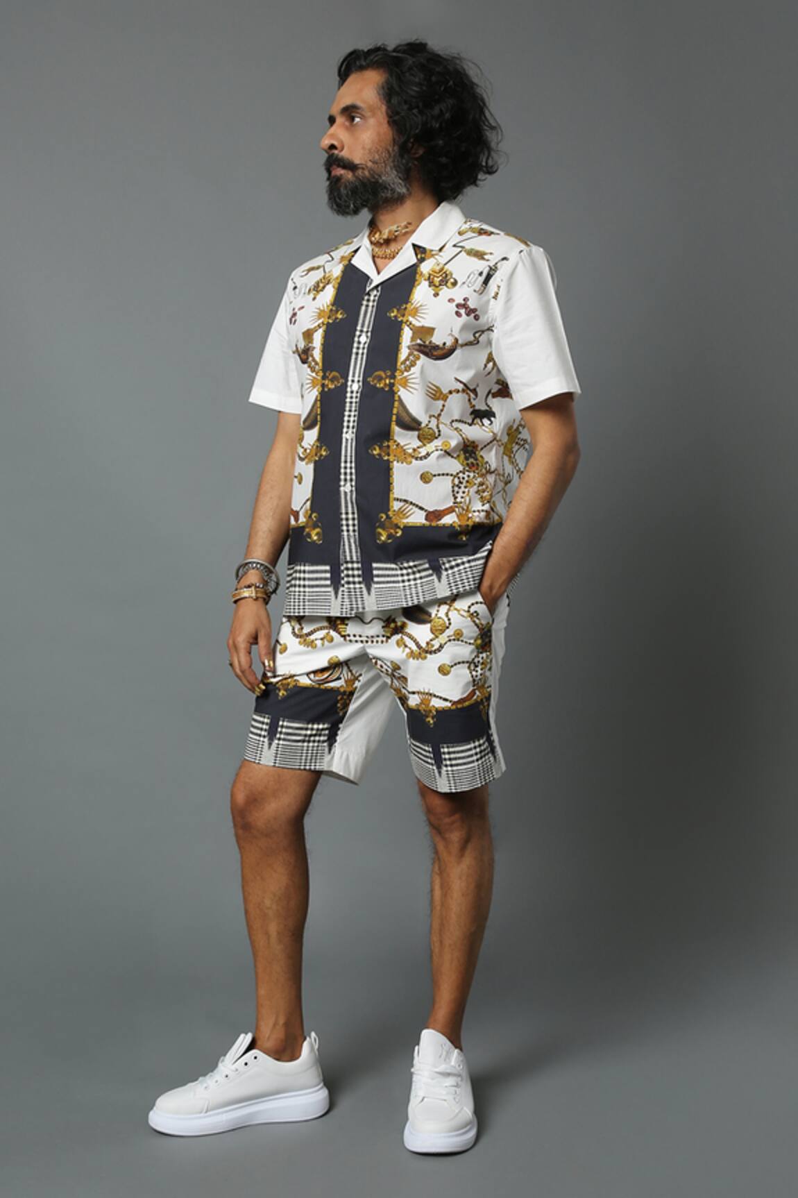 House Of Three Dravida Cotton Linen Jewel Print Shirt 