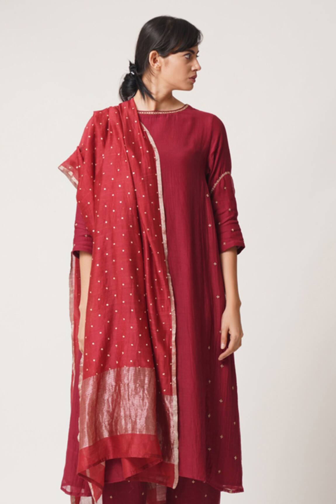 Dot Chanderi Embroidered Dupatta