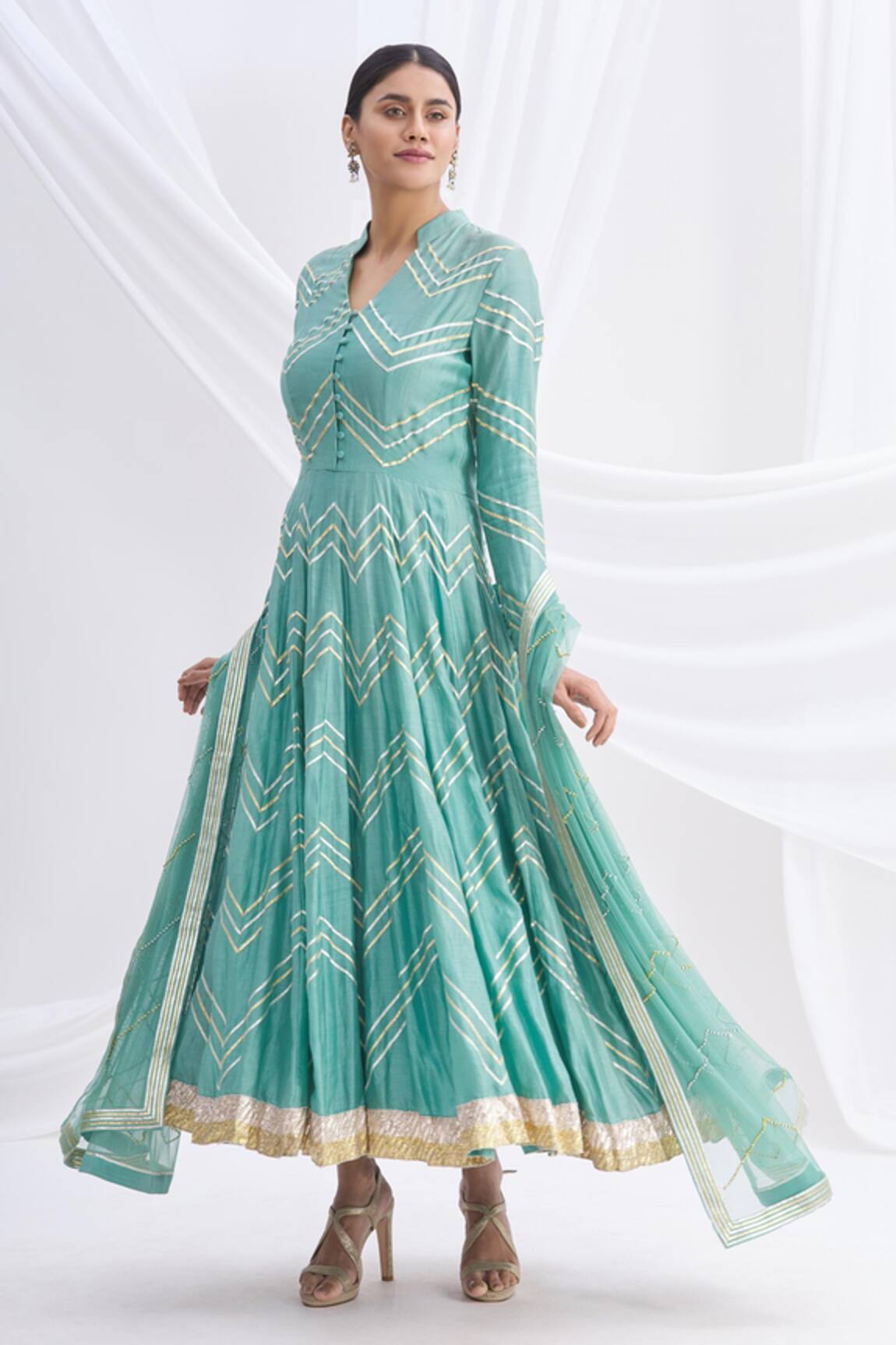 Nachiket Barve Embroidered Silk Chanderi Anarkali Set