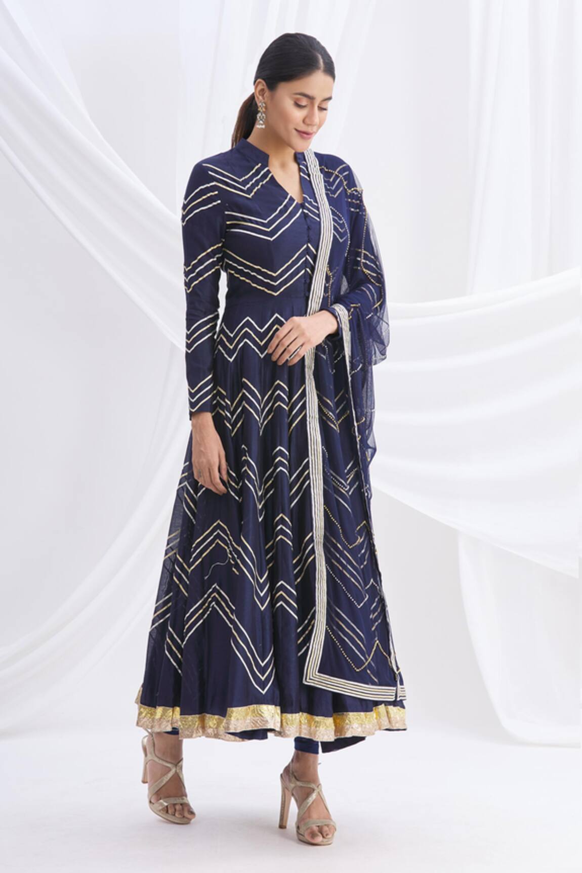 Nachiket Barve Embroidered Silk Chanderi Anarkali Set