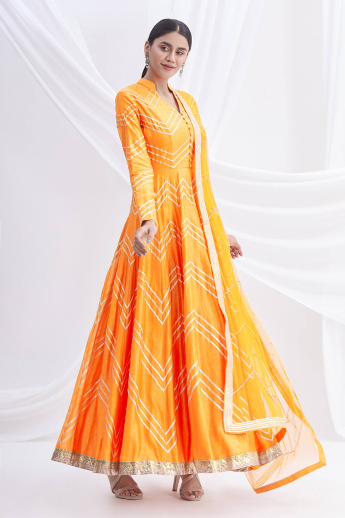 Nachiket Barve Embroidered Silk Chanderi Anarkali Set