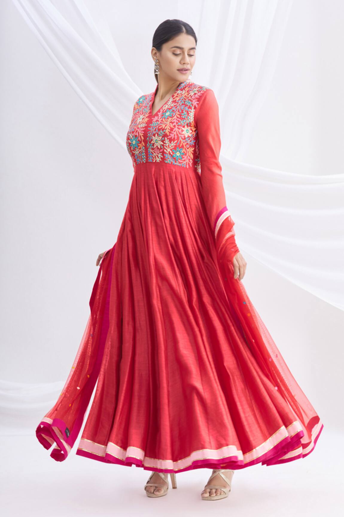 Nachiket Barve Embroidered Silk Chanderi Anarkali Set