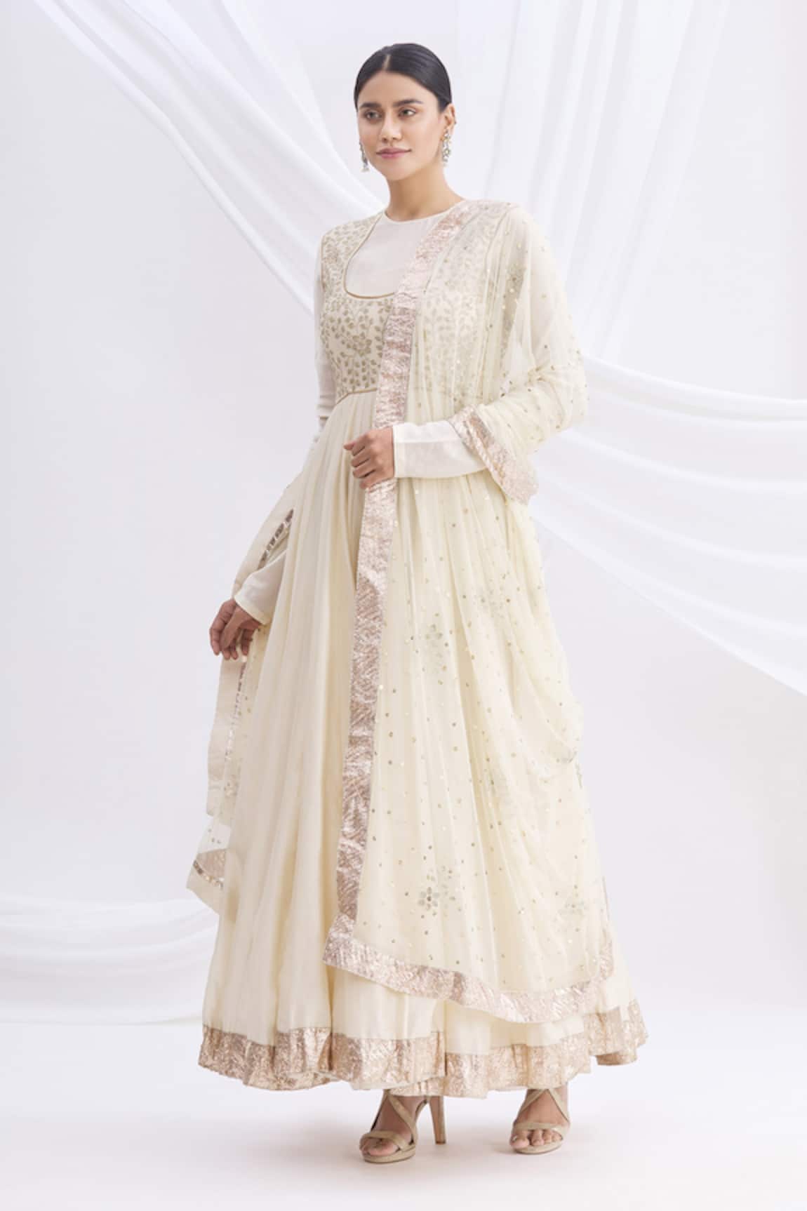 Nachiket Barve Embroidered Silk Chanderi Anarkali Set