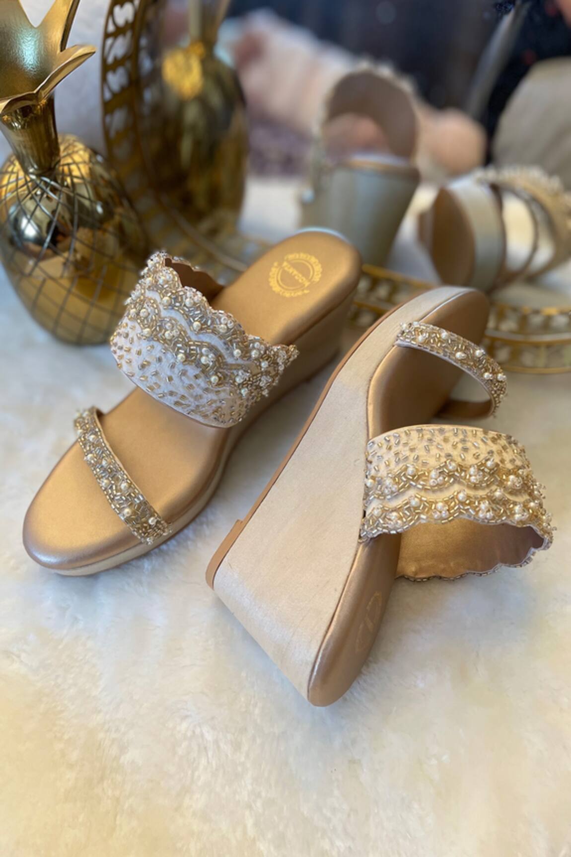 Modanta Footwear Scallop Embroidered Wedges 