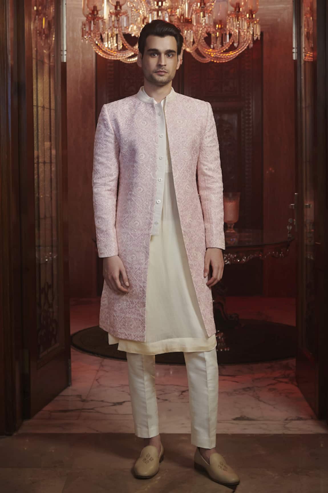 Sawan Gandhi Chanderi Sherwani & Pant Set