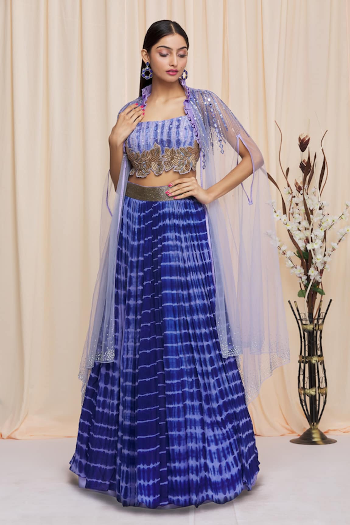 Yoshita Couture Azuro Tie Dye Lehenga Set With Cape