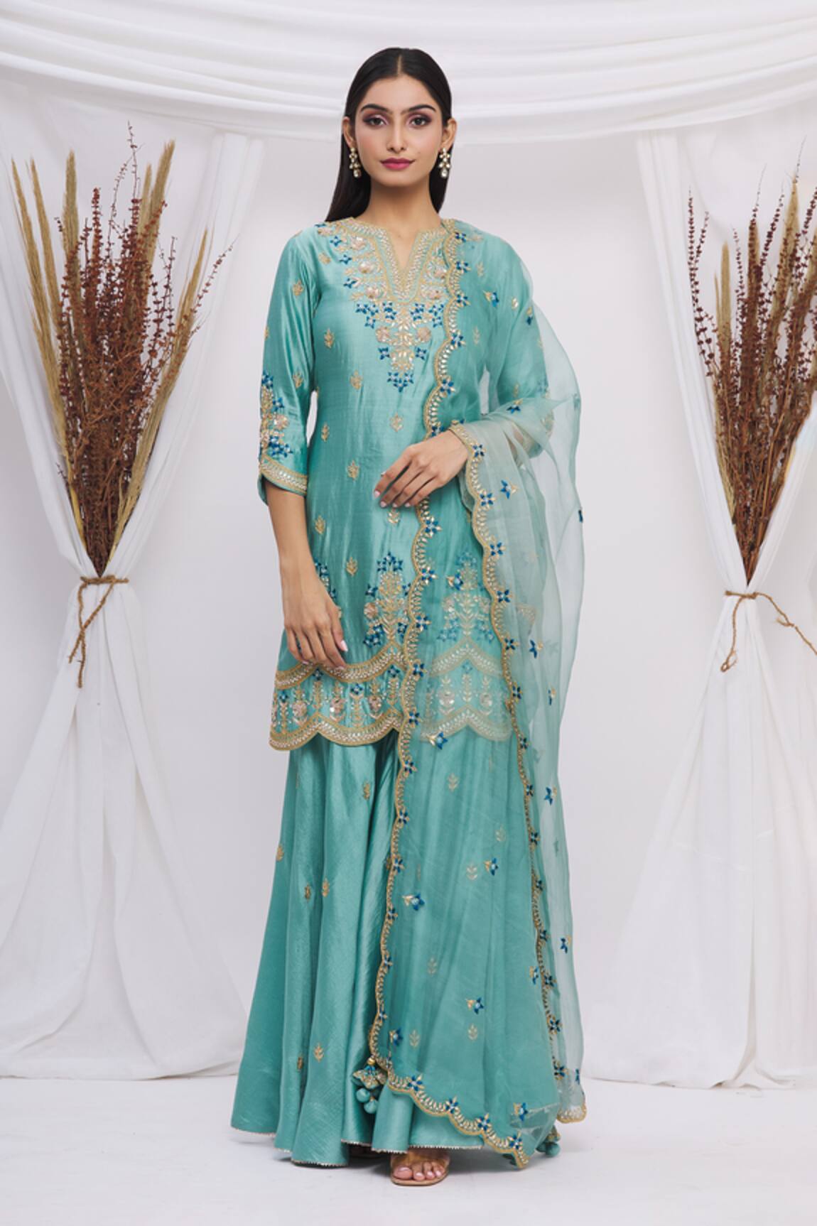 Surbhi Shah Floral Embroidered Kurta Sharara Set 