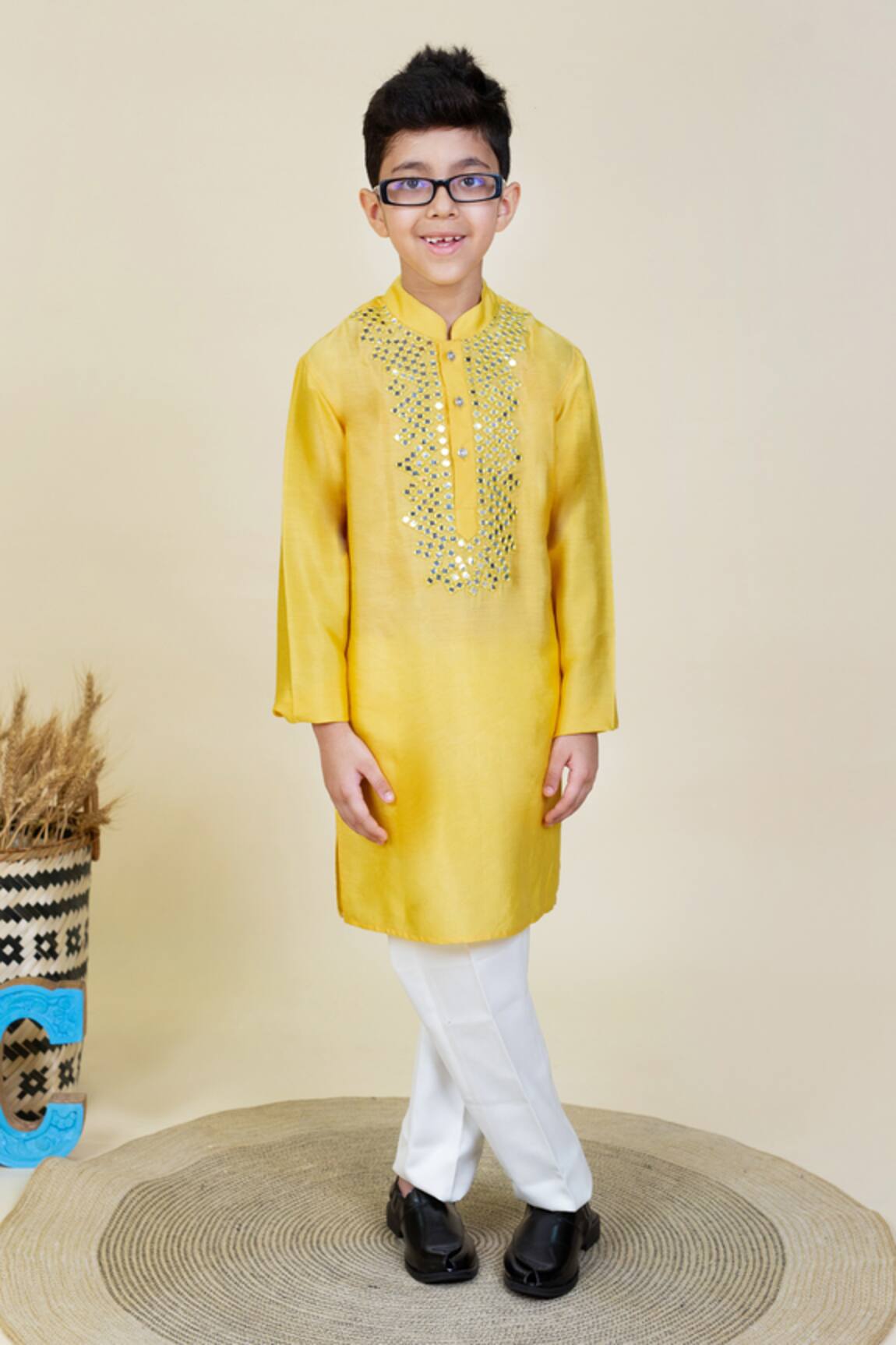 Little Boys Closet Embroidered Kurta & Pyjama 