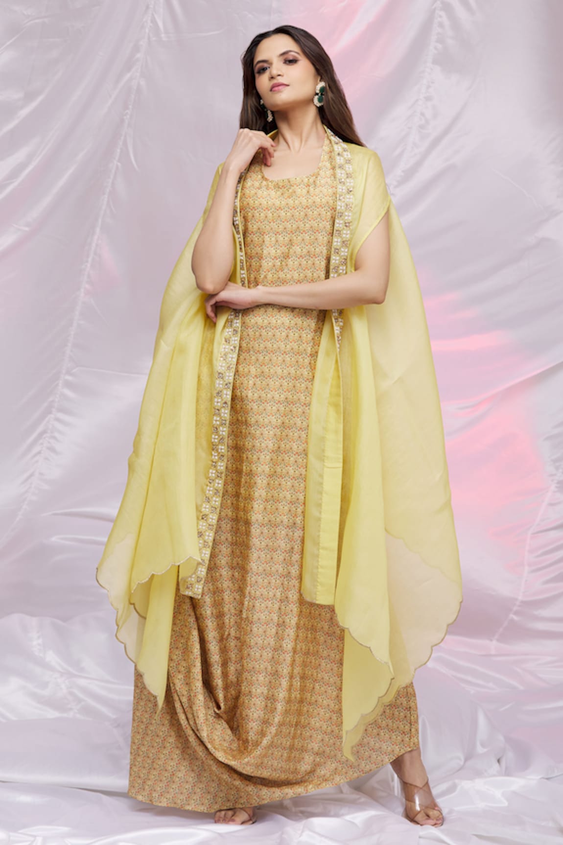 Petticoat Lane by Divya Cowl Drape Kurta With Cape