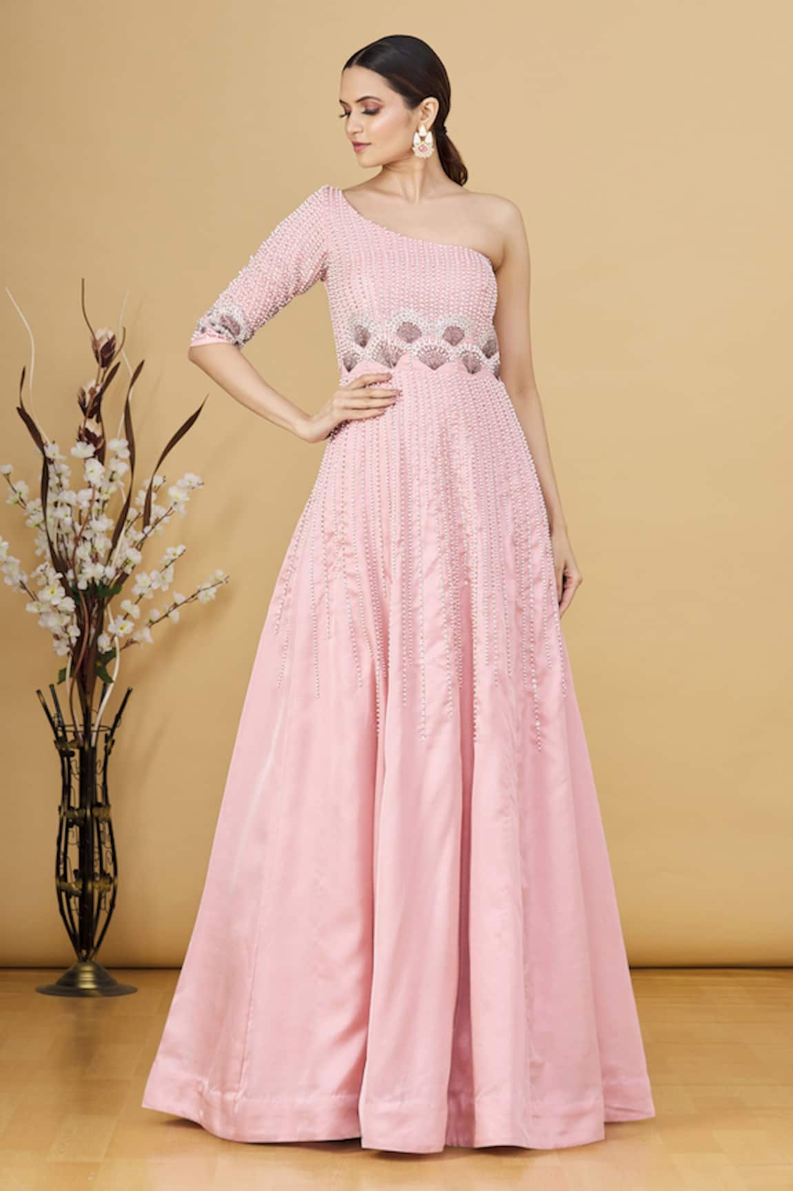 Masumi Mewawalla One Shoulder Embroidered Gown 