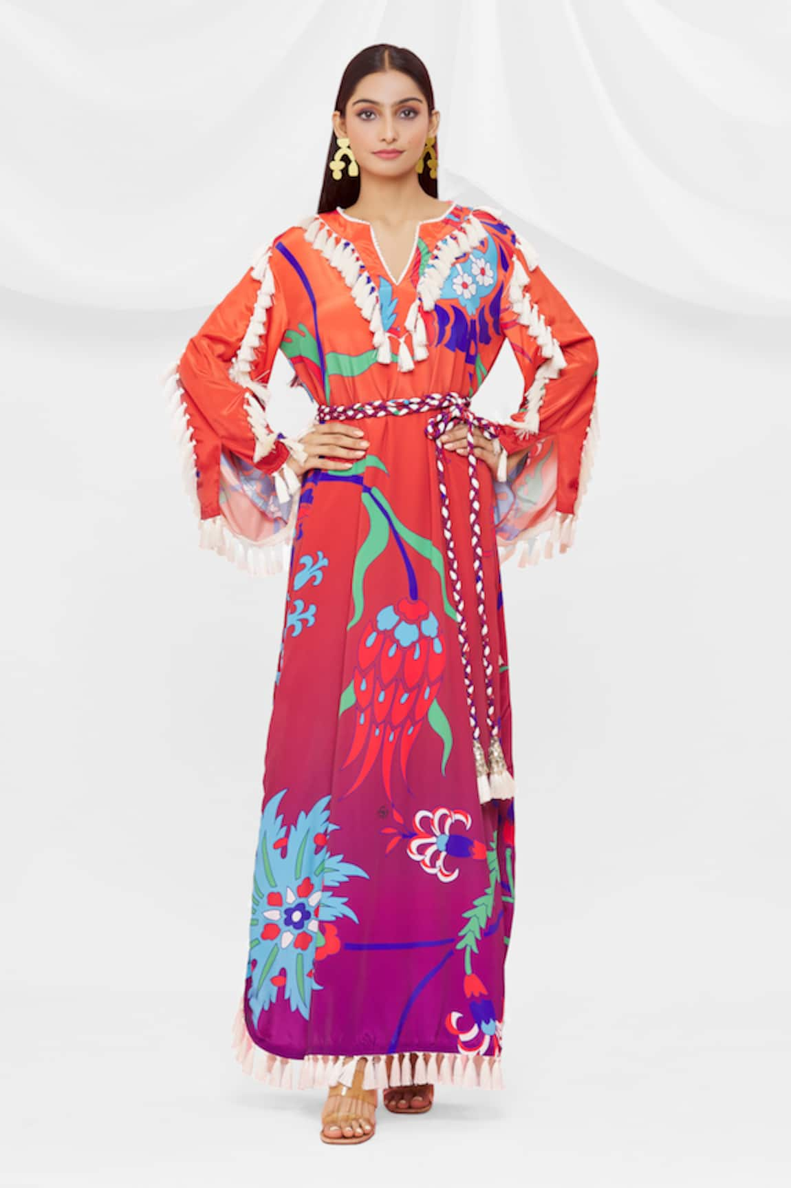 Pria Kataria Puri Floral Pattern Tassel Sleeve Dress