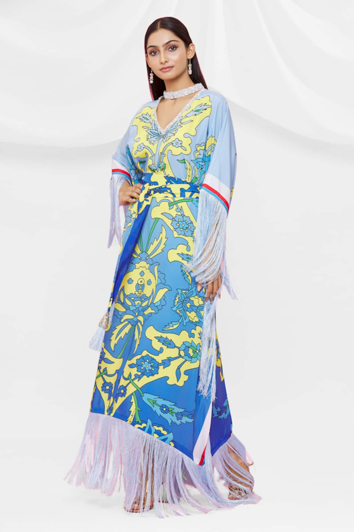 Pria Kataria Puri Floral Pattern Tassel Sleeve Kaftan