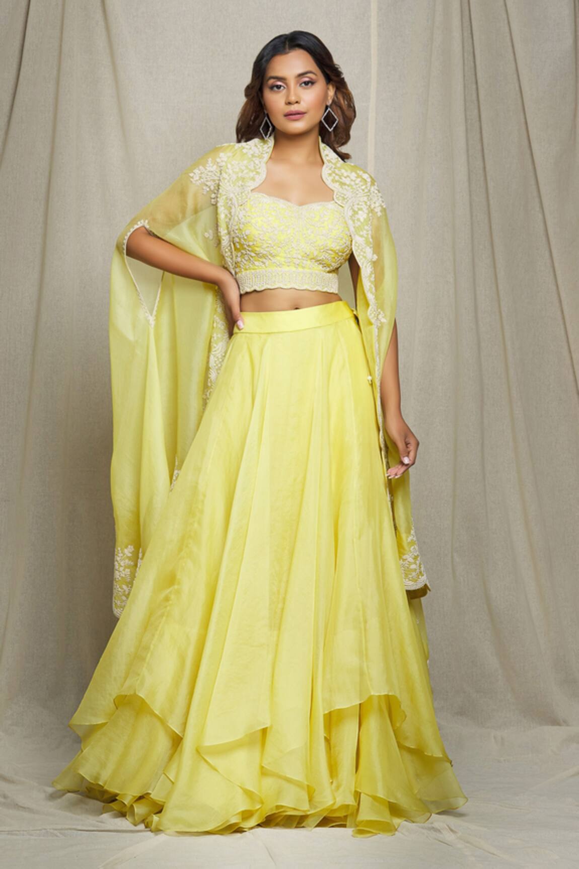 Anushree Reddy Pearl Embroidered Cape Lehenga Set