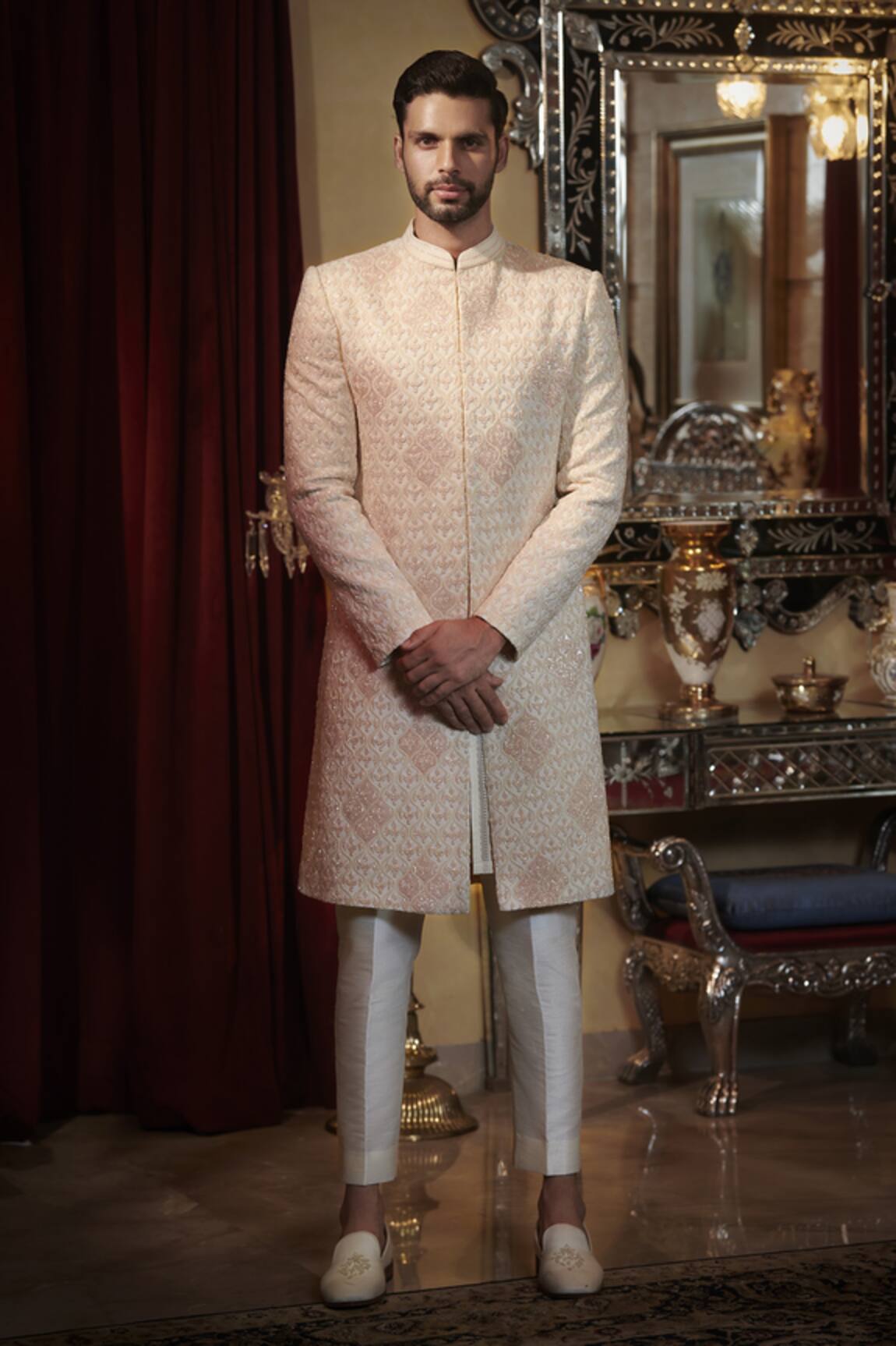 Sawan Gandhi Chikankari Sherwani & Pant Set