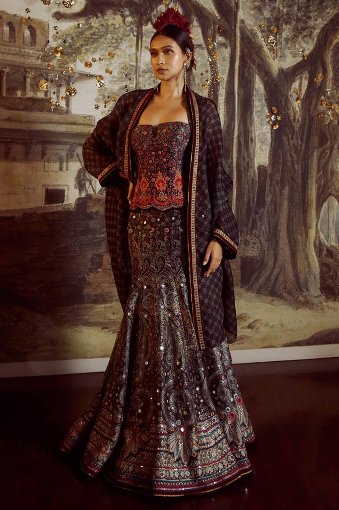 Tarun Tahiliani Printed Lehenga & Silk Organza Cape Set 